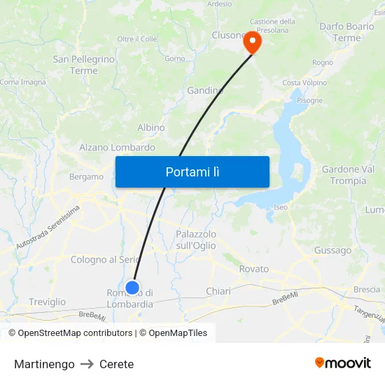 Martinengo to Cerete map