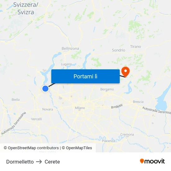 Dormelletto to Cerete map