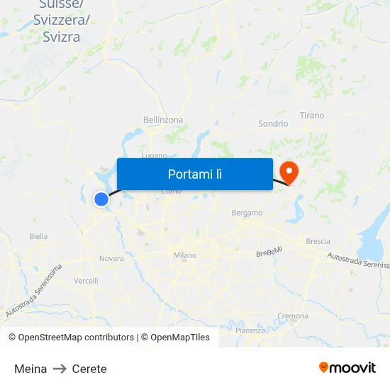 Meina to Cerete map