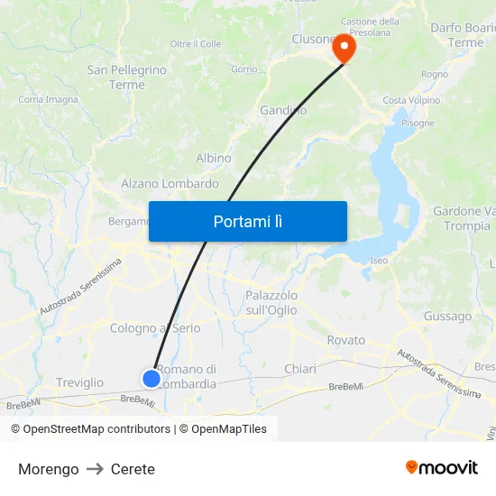 Morengo to Cerete map