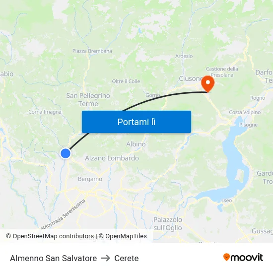 Almenno San Salvatore to Cerete map