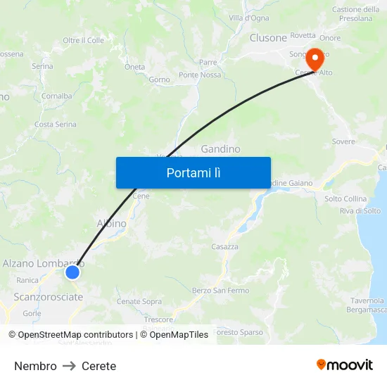 Nembro to Cerete map