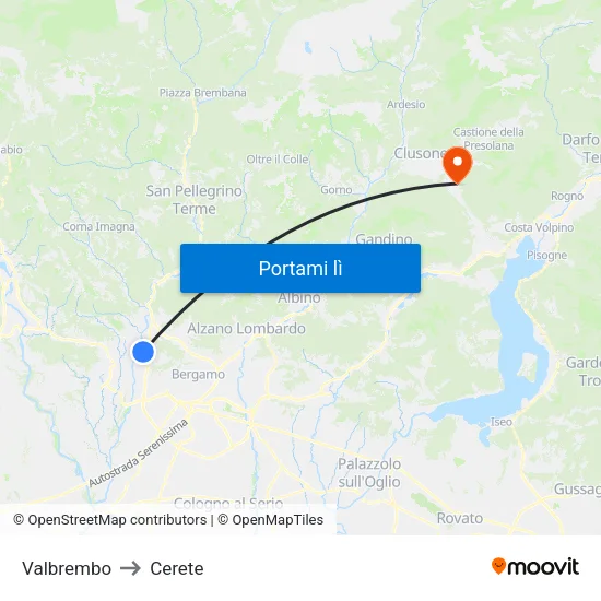 Valbrembo to Cerete map