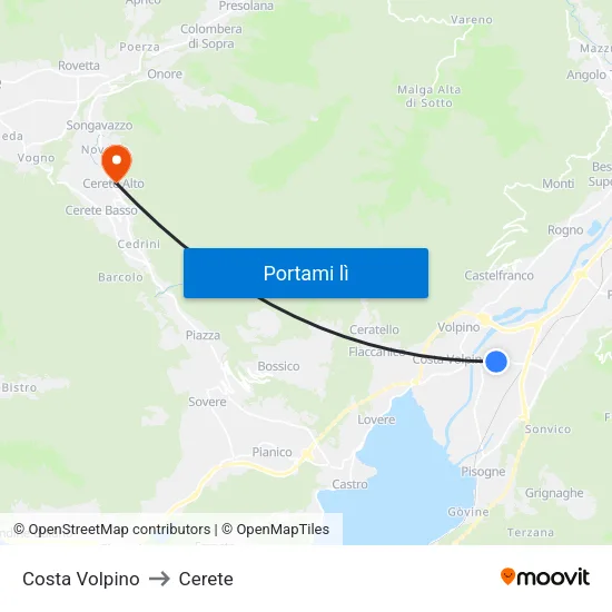 Costa Volpino to Cerete map