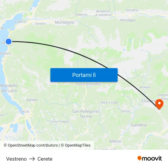 Vestreno to Cerete map