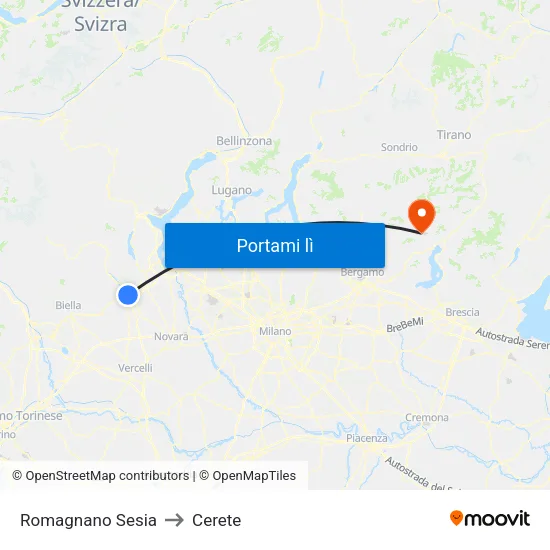 Romagnano Sesia to Cerete map