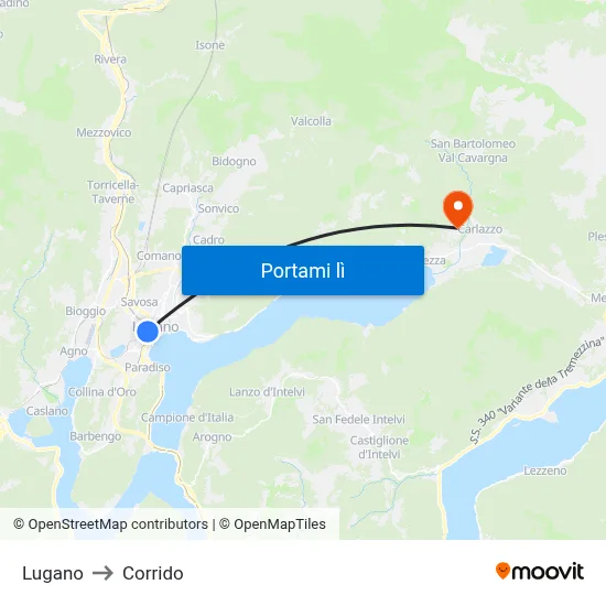 Lugano to Corrido map