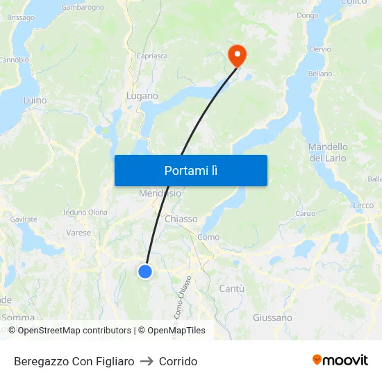Beregazzo Con Figliaro to Corrido map