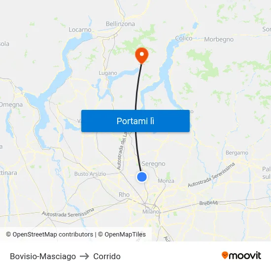 Bovisio-Masciago to Corrido map