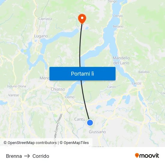 Brenna to Corrido map