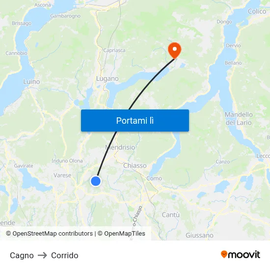 Cagno to Corrido map