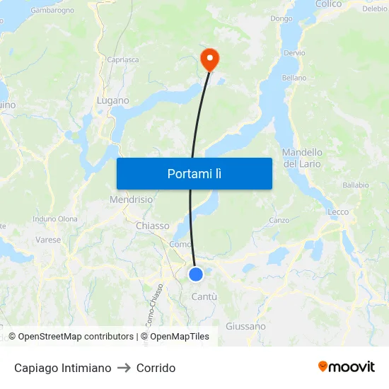 Capiago Intimiano to Corrido map