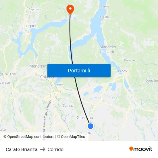 Carate Brianza to Corrido map