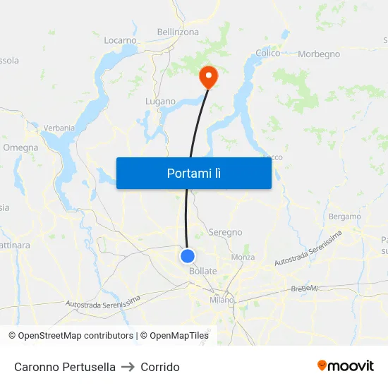 Caronno Pertusella to Corrido map