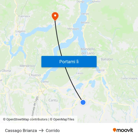 Cassago Brianza to Corrido map