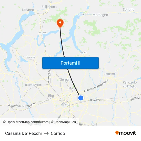 Cassina De' Pecchi to Corrido map