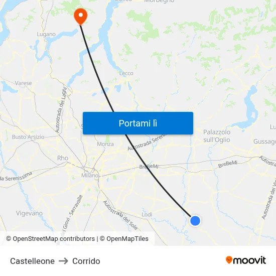Castelleone to Corrido map