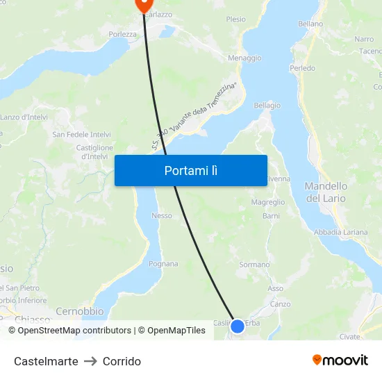 Castelmarte to Corrido map
