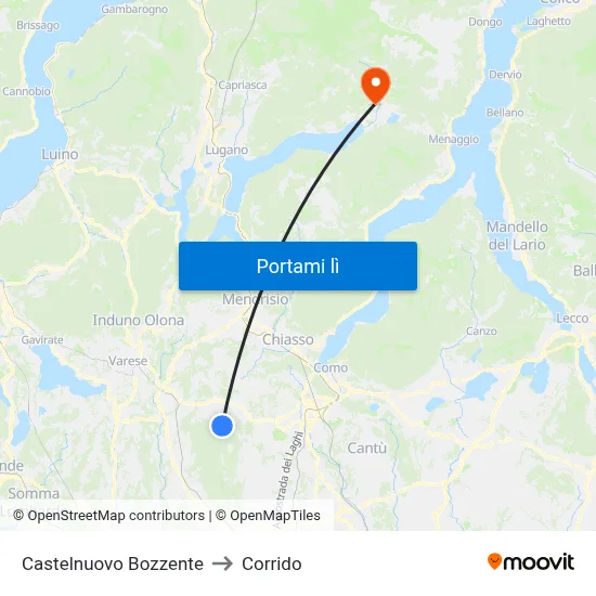 Castelnuovo Bozzente to Corrido map