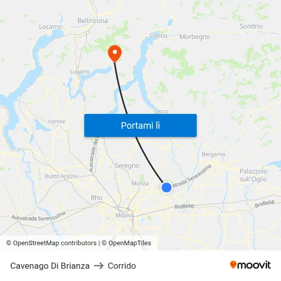 Cavenago Di Brianza to Corrido map