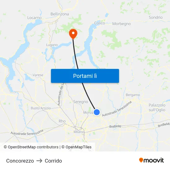 Concorezzo to Corrido map
