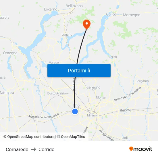 Cornaredo to Corrido map