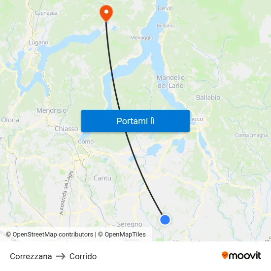 Correzzana to Corrido map