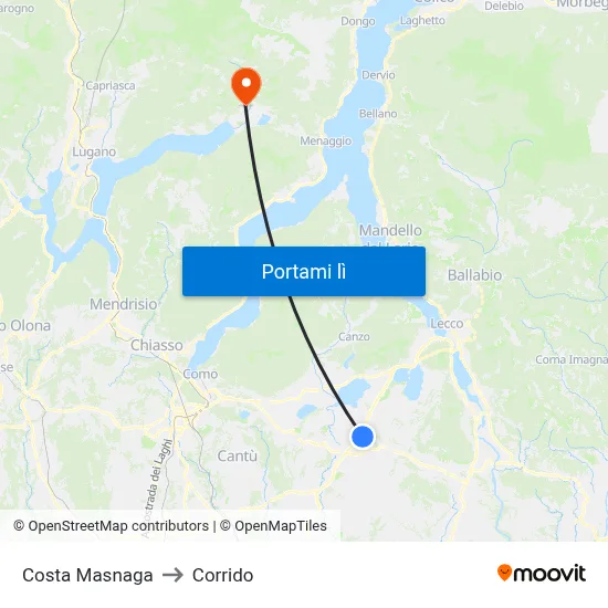 Costa Masnaga to Corrido map