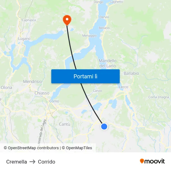 Cremella to Corrido map