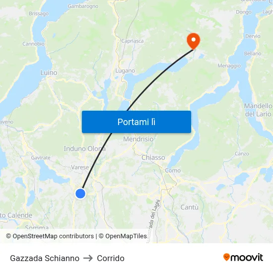 Gazzada Schianno to Corrido map