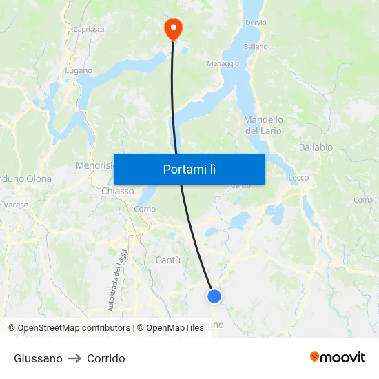Giussano to Corrido map