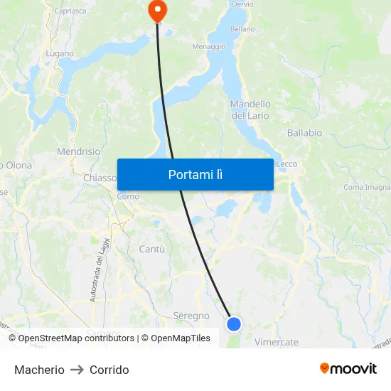 Macherio to Corrido map