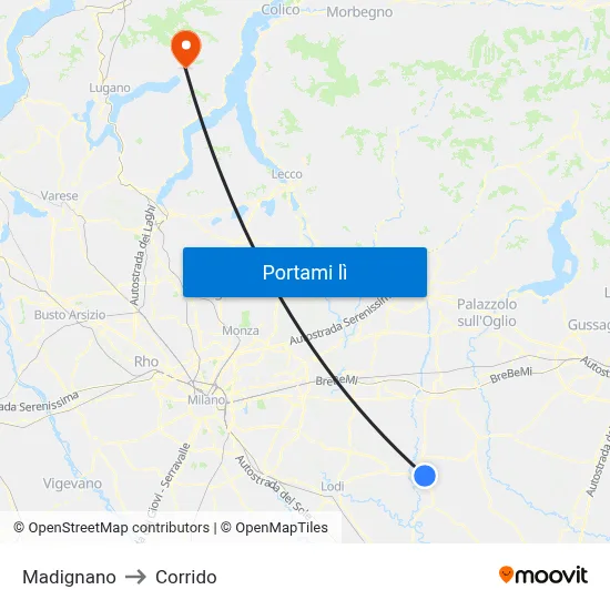 Madignano to Corrido map