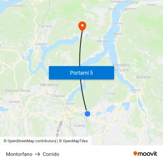 Montorfano to Corrido map