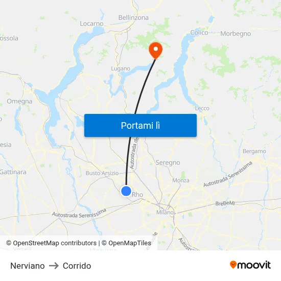 Nerviano to Corrido map