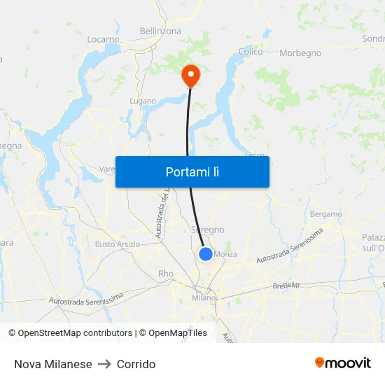 Nova Milanese to Corrido map