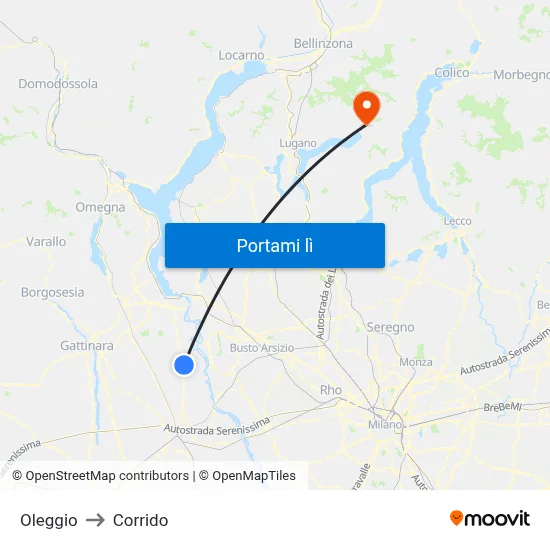 Oleggio to Corrido map