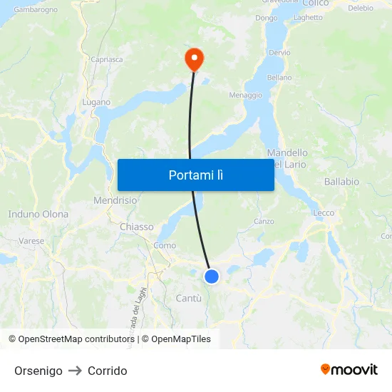 Orsenigo to Corrido map