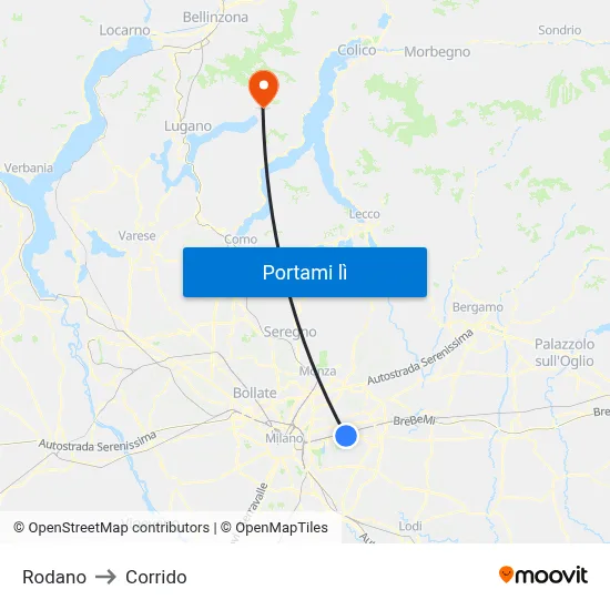 Rodano to Corrido map