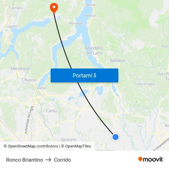 Ronco Briantino to Corrido map