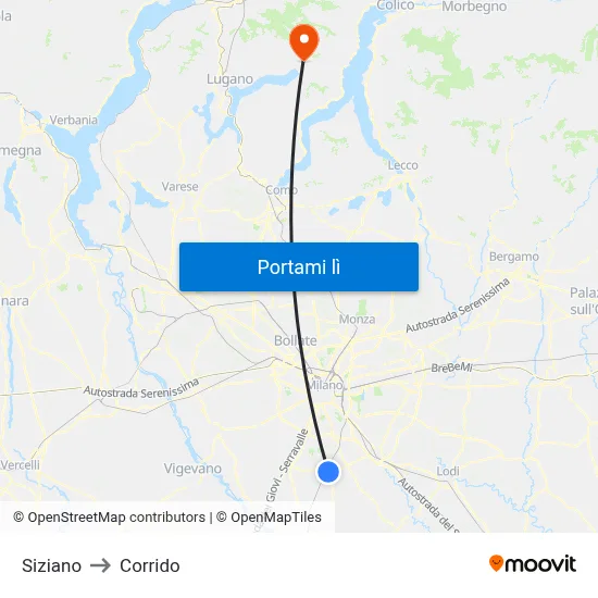 Siziano to Corrido map