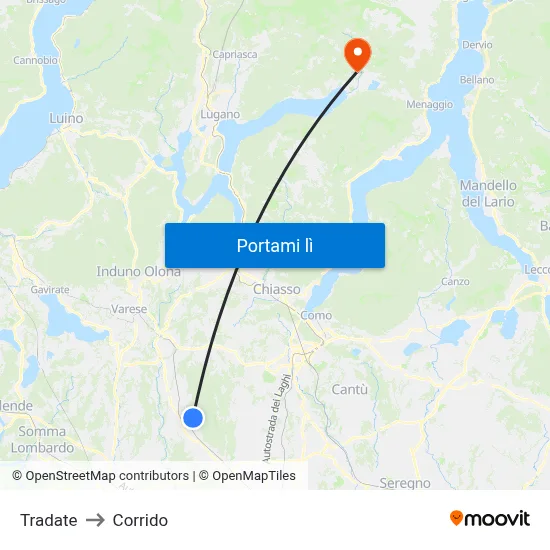 Tradate to Corrido map