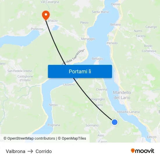 Valbrona to Corrido map