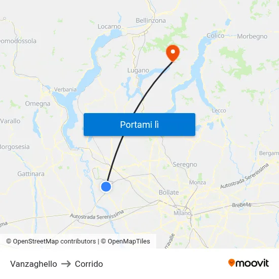 Vanzaghello to Corrido map