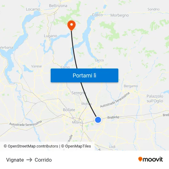 Vignate to Corrido map