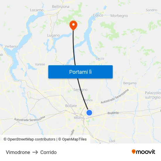 Vimodrone to Corrido map