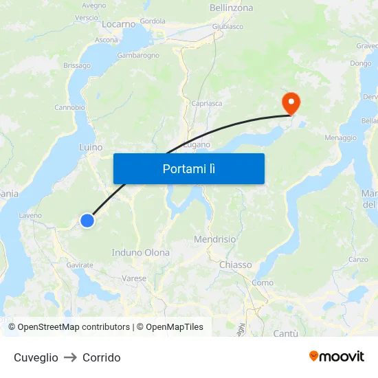 Cuveglio to Corrido map