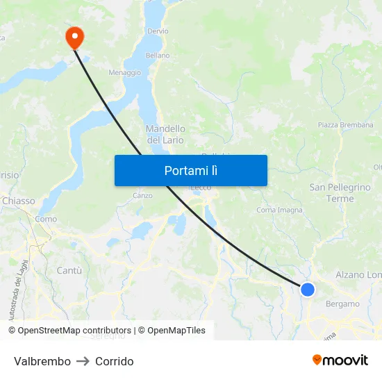 Valbrembo to Corrido map