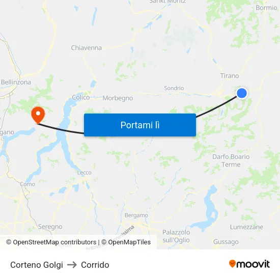 Corteno Golgi to Corrido map