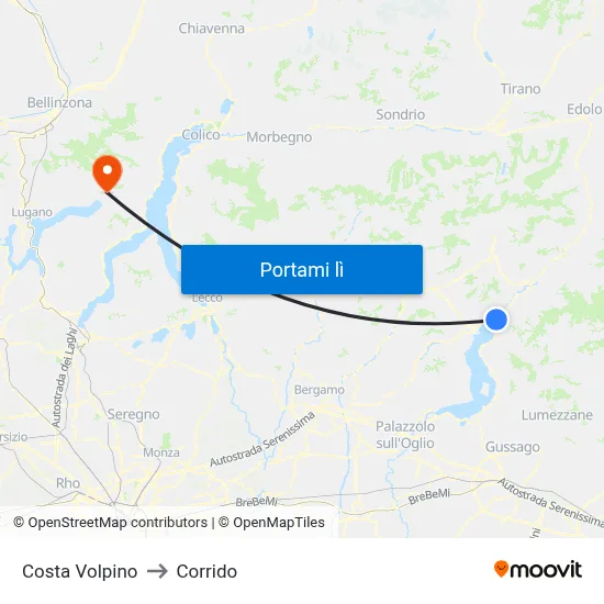 Costa Volpino to Corrido map